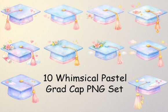 Download Whimsical Pastel Grad Cap PNG Set - Whimsical Collection
