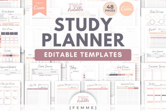 Download Study Planner Canva Templates | FEMME - Premium Bundle