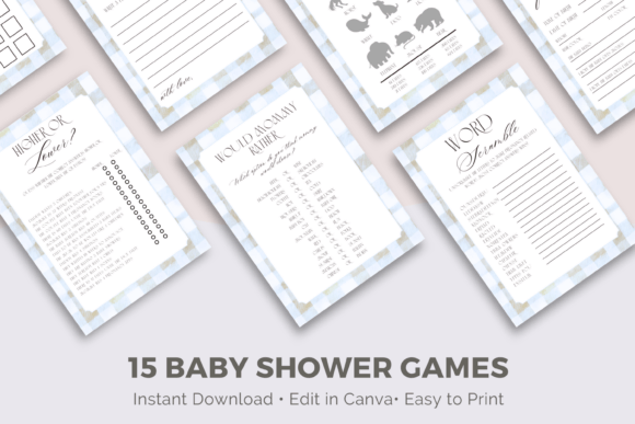 Download Gingham Blue Baby Shower Games Bundle - Premium Resources