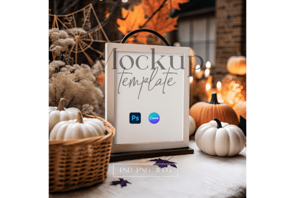 Download Halloween Frame Mockup with Pumpkins - Halloween frame mockup Collection