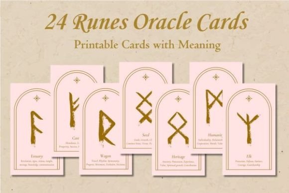 Download Runes Symbols Oracle Cards (Pink&amp;Gold) - Premium Resources